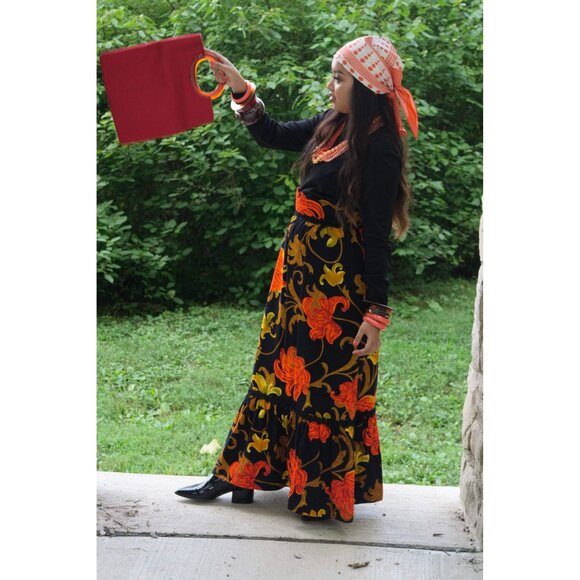 Retro Vintage Purse Tote Red Handbag Bag - Picture 4 of 6